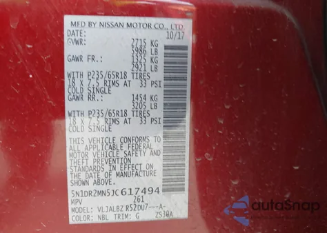 2018 Nissan Pathfinder S from USA, damaged, VIN 5N1DR2MN5JC617494